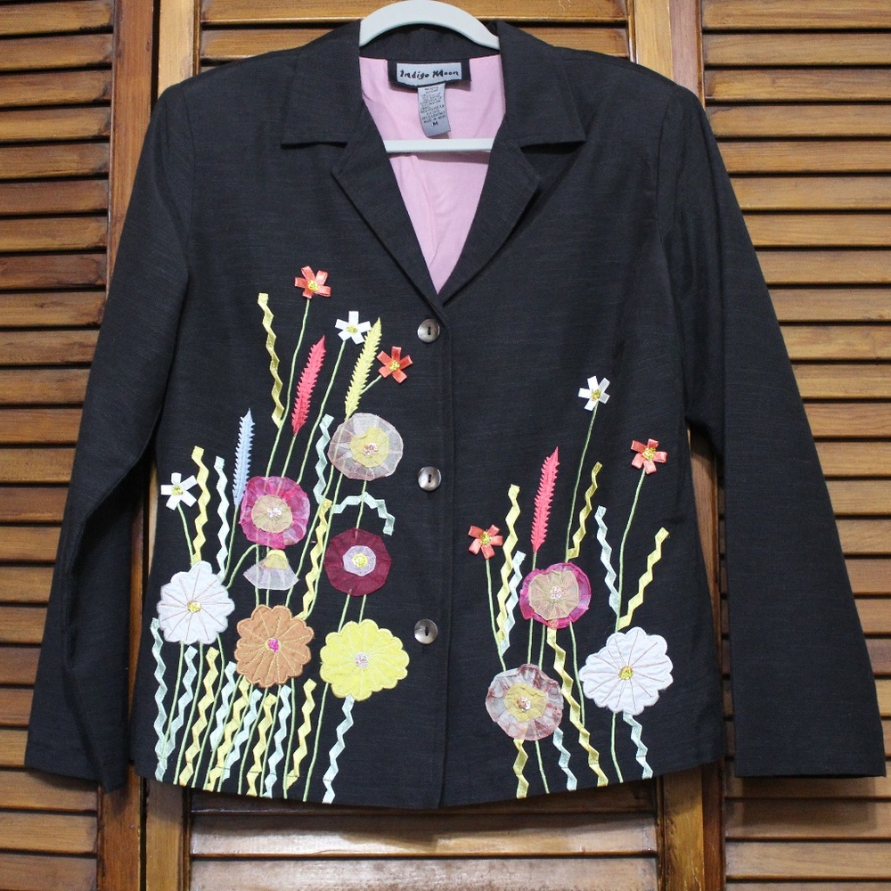 Indigo Moon Woman's Appliqué Vintage Blazer Size M